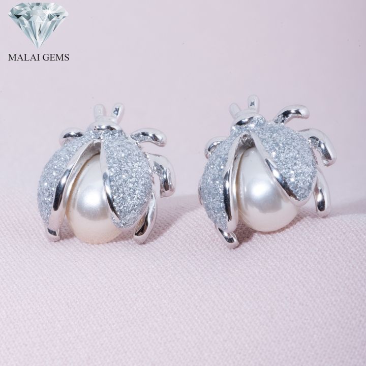 malai-gems-ต่างหูมุก-เงินแท้-silver-925-เพชรสวิส-cz-เคลือบทองคำขาว-รุ่น11001604-แถมกล่อง-ต่างหูเพชร-ต่างหูเงินแท้