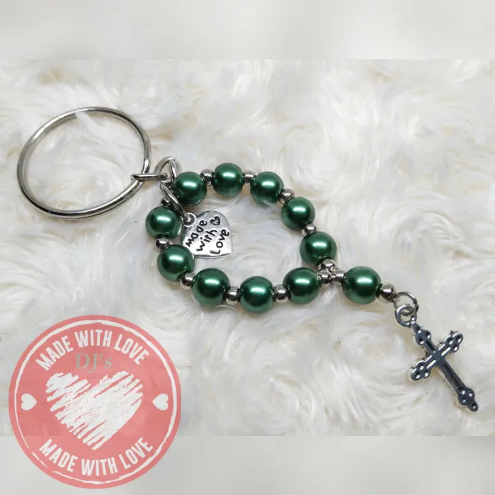 Keychain Mini Rosary Souvenir Dark Green For Souvenir, Birthdays