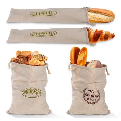 Bread Storage Bag Reusable Baguette Drawstring Pouch Natural Linen Bagel Bun Storage Sack Portable Food Container
