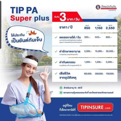 ประกันอุบัติเหตุส่วนบุคคล (PA) TIP PA Super Plus รับความคุ้มครองทุกที่ทุกเวลาอย่างมั่นใจ ให้คุณสนุกกับทุกกิจกรรม ไม่มีสะดุด