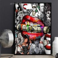 ริมฝีปากสีแดง Pop Art โปสเตอร์ภาพยนตร์ Star Tony Montana Graffiti ผ้าใบพิมพ์ภาพวาด Cool Trendy Wall Art รูปภาพสำหรับตกแต่งบ้าน