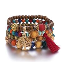 【cc】▤▪  4Pcs Bohemia Of Beaded Set Wood Beads Chain Bangle Female Boho Jewelry