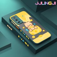 Jlingji เคสสำหรับ VIVO Y76 5G เคส Y74s Y76s 5G เคสลายการ์ตูนหมีชีสบางมีน้ำค้างแข็งโปร่งใสแข็งขอบสี่เหลี่ยมกันกระแทกปลอกซิลิโคนคลุมทั้งหมดเคสนิ่มป้องกัน