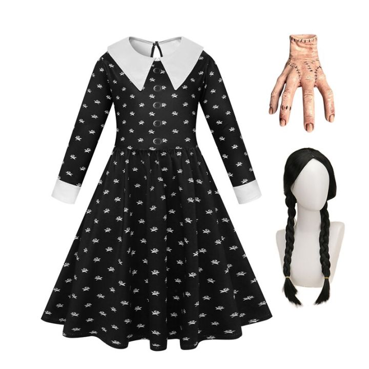 2023-wednesday-family-cosplay-for-girl-costume-2023-black-gothic-mesh-party-dresses-halloween-carnival-party-kids-clothes-suit
