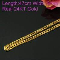 Mhxfc สร้อยคอโซ่สีทอง24kt แท้ยาว47ซม. กว้าง3มม. สไตล์ยุโรปสำหรับงานแต่งงาน