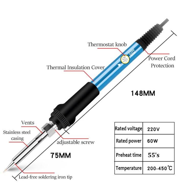 ชุดเครื่องเชื่อมเหล็กไฟฟ้าปรับอุณหภูมิได้220v-60w-สำหรับการบัดกรีงานซ่อมด้วยเครื่องมือเครื่องเชื่อมโลหะและซ่อมแซม