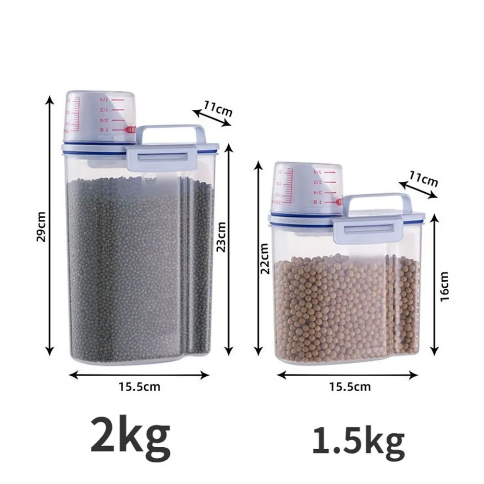 1.5kg/2kg Dog Cat Food Pail Plastic Storage Tank with Measuring Cup  Container Moisture-proof Sealed Jar Pet Supplies Accessories