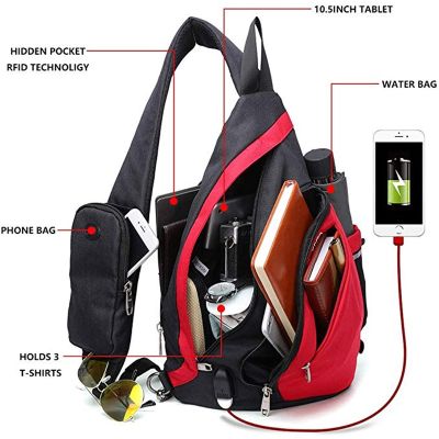 Male Women Shoulder Bags USB Charge Crossbody Bag Anti theft Chest Bag large capacity 10.5 Ipad mobile phone Short Trip bag