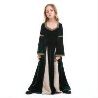 Medieval Renaissance Princess Queen Costume Gown Robe Green Medieval Swing Dress Kid Vampire Halloween Costumes