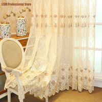 Nordic Curtains for Living Room Luxury Embroidery Tulle Cheap Sheer Voile Fabric Golden Lace Bottom Bay Window Screen Home Decor