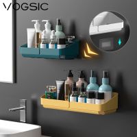 VOGSIC Wall Bathroom Shelf Storage Rack Without Drilling Shampoo Holder Plastic Storage Shelf For Toilet Bathroom Accessories Bathroom Counter Storage