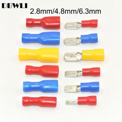 100pcs 50pairs 2.8mm 4.8mm 6.3mm Female Male Electrical Wiring Connector Insulated Crimp Terminal Spade FDFD2-250 MDD2-250
