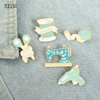 【YF】□✓  XEDZ Sewing Needlework Set Enamel Brooch Cartoon Tape Measure Glue Gun Scissors Badge Jewelry Children