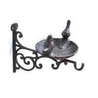 Bird Bath Cast Iron Bird Feeder with 2 Birds Decoration Frost Proof Wild Birds Water Bowl Wall Mount with Hook