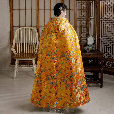 Taobao Collection ชุดฮั่นฝูชุดโบราณเสื้อคลุมลายมังกรสไตล์จีนมีฮู้ดสำหรับผู้หญิง
