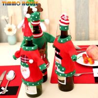 [Timmo House] ชุดตกแต่งขวดคริสต์มาส Santa Claus Snowman Deer Bottle Cover Clothes Kitchen Decoration For New Year Xmas Dinner Party