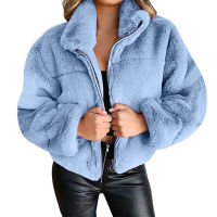 Warm Women Oversized Jacket Solid Color Fleece Tops Cropped Female Overcoat Fluffy Faux Fur Teddy Blouse Harajuku Streetwear