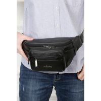 Larger capacity genuine leather mens waist bag belt bag mens and womens sports bag side backpack chest bag