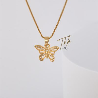 TBK 18K Gold Cubic Zirconia Butterfly Pendant Necklace For Women Accessories 147N