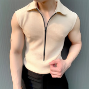 INCERUN Mens Sport Skinny Stripe Texture Solid Top Niche Design Lapel