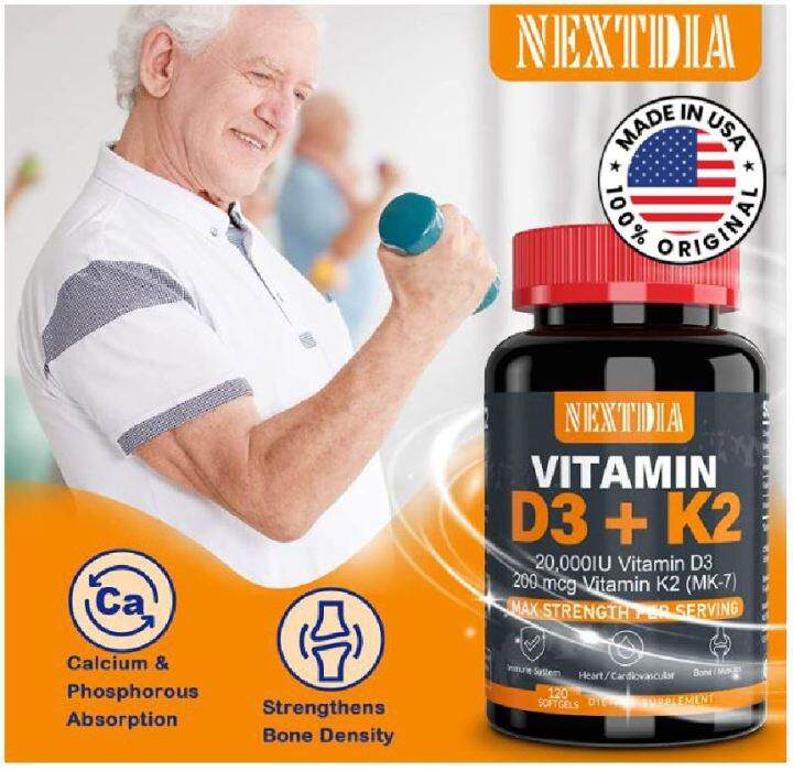 Vitamin D3 250mcg + K2( MK7 ) 200mcg 120 Softgels Once Daily Dose