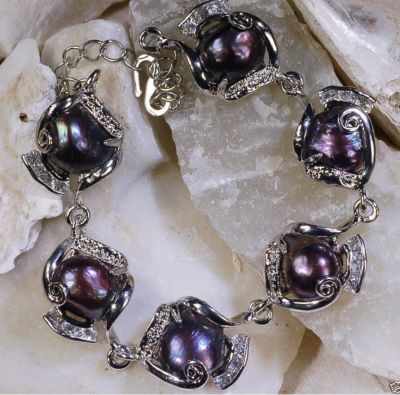 Fashion jewelry Free Shipping Fashion 10-11mm Black Natural Freshwater baroque Pearl Bracelet 9
