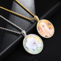 Trendy Big Size Round Photo Custom Necklaces Pendants for Women Men Hip Hop Tennis Chains Necklaces Cubic Zircon Collier Jewelry