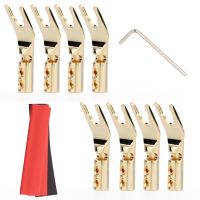 【YF】 8pcs Pure Copper Rhodium Gold Silver Plated Y Spade Connector Fork Loudspeaker Plug Audio Cable Terminal