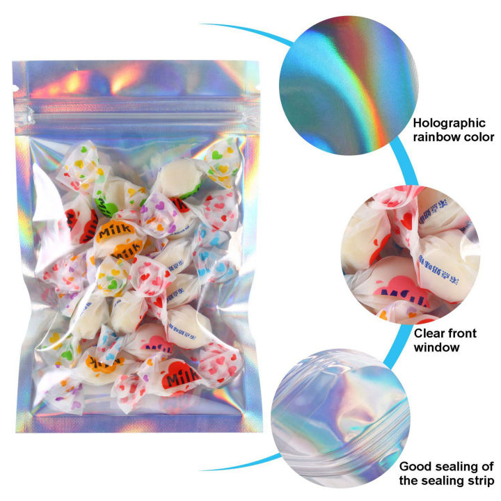 150-pcs-mylar-zipper-closure-bags-aluminum-foil-food-storage-bags-holographic-rainbow-color-mylar-bags-resealable-pouch