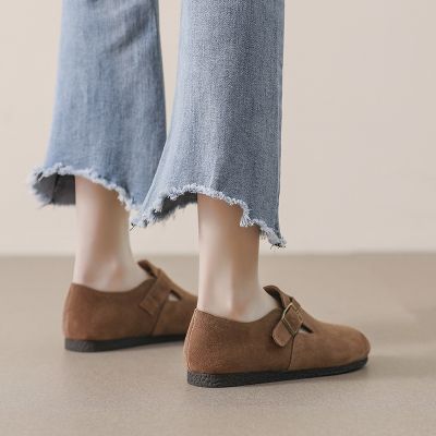 [Free ship] Flat single shoes women 2023 new spring and autumn all-match retro slip-on peas round toe soft bottom Borken
