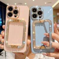 สำหรับ IPhone 14 11 12 13 Pro Max Mini เคสโทรศัพท์หรูหรา Rhinestone ผู้ถือโลหะวงเล็บข้อมือชุบซิลิโคน Cover