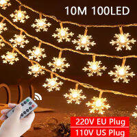 10เมตร100LED LED เกล็ดหิมะพวงมาลัยพู่ห้อย220โวลต์คริสต์มาสนางฟ้า S Tring ไฟกลางแจ้งสำหรับปีใหม่ต้นไม้เทศกาลพรรคตกแต่งบ้าน