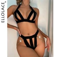 ZZOOI Ellolace  Lingerie With Chain Hollow Out See Through Exotic Costumes Halter Sex Thongs Sexy Sensual Woman Whuta