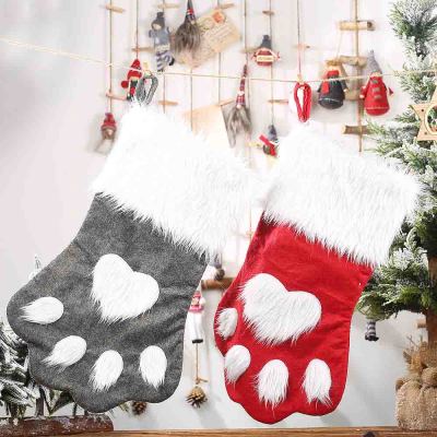 ถุงน่องลายคริสต์มาสคริสต์มาสถุงซานตารูปอุ้งเท้าสัตว์สำหรับสุนัขของขวัญถุงขนมคริสต์มาส1ชิ้น