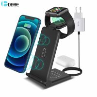 ZZOOI 3 In 1 Wireless Charger Dock Stand For iPhone 14 13 12 11 XS XR X 8 Airpods Pro Apple Watch 8 7 6 SE 5 15W Fast Charging Station