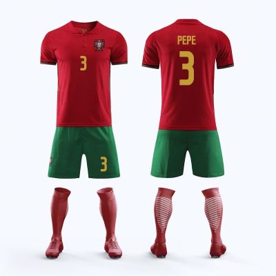 ✉❡  2022 Portugal jersey custom soccer uniform suits cristiano ronaldo game between male and female children training uniform