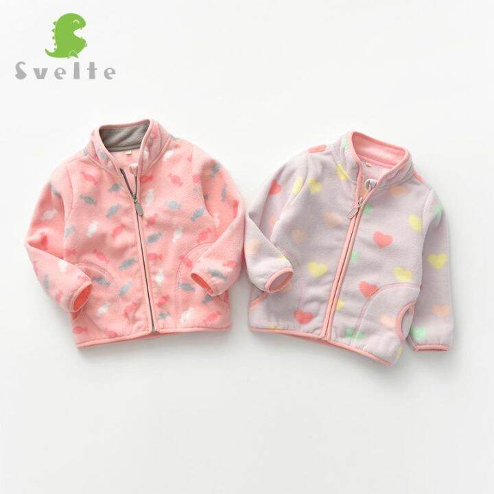 svelte-for-2-9-yrs-cute-kid-and-toddler-girl-pink-fleece-jacket-for-spring-fall-winter-clothes-with-print-pattern