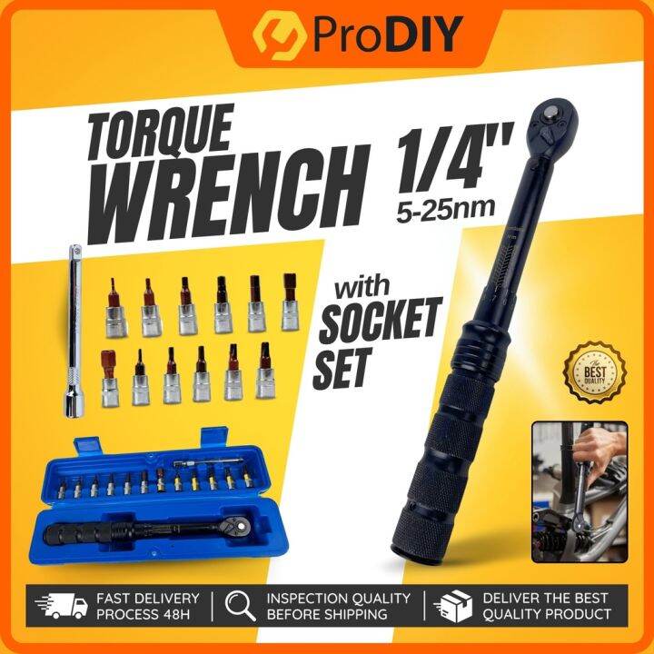 1/4 inch Torque Wrench with Socket Set Driver Click 225nm Adjustable