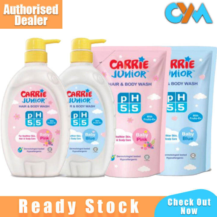 Carrie Junior PH5.5 Head And Body Wash 700g Refill 475g Baby Pink Blue