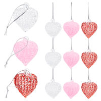 14Pcs 3 Styles Brushed Style Heart Glass Pendant with Polyester Metallic Cord Mixed Color 130mm 14pcs/set