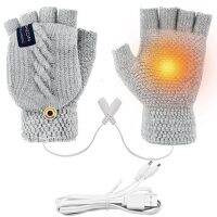 hotx【DT】 Men USB Heated Gloves Thermal Electric Heating Half Warm Knit Hand Cycling Skiing