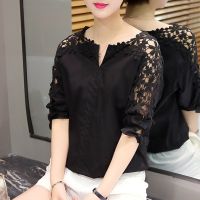 Fashion Women Lace Shirt Hollow Out Casual Short Sleeve Shirts Tops