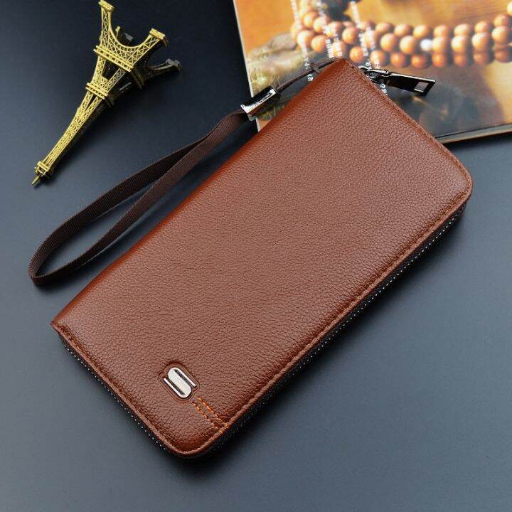 layor-wallet-กระเป๋าสตางค์ผู้ชาย39-s-สีทึบกระเป๋าคลัตช์ซิปยาว-โทรศัพท์มือถือกระเป๋าใส่เหรียญนิ่มลายลิ้นจี่ความจุขนาดใหญ่