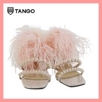 ใหม่ TANGO รองเท้าแฟชั่นสตรีรุ่น BUNNY รองเท้าหนังแท้ทรง slingback ช่วยให้ดูขายาว ส้นสูง 2.5 นิ้ว ขนนกฟูพิเศษ ขนนกด้านหลัง ประดับด้วยมุก ostrich feathe