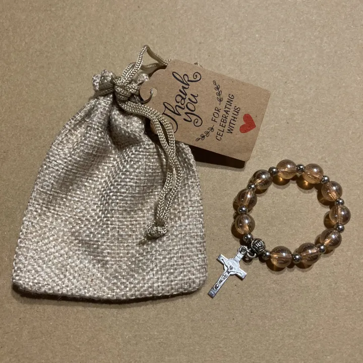 Same day delivery available Elegant gold glass rosary souvenir