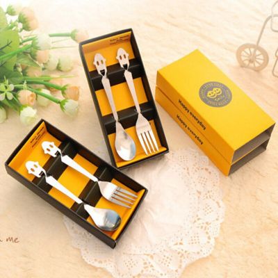2Pcs Smiling Face Portable Chopsticks Spoon Cutlery Set Outdoor Travel Picnic Tableware Dinnerware For Home Knife And Fork Gifts Flatware Sets