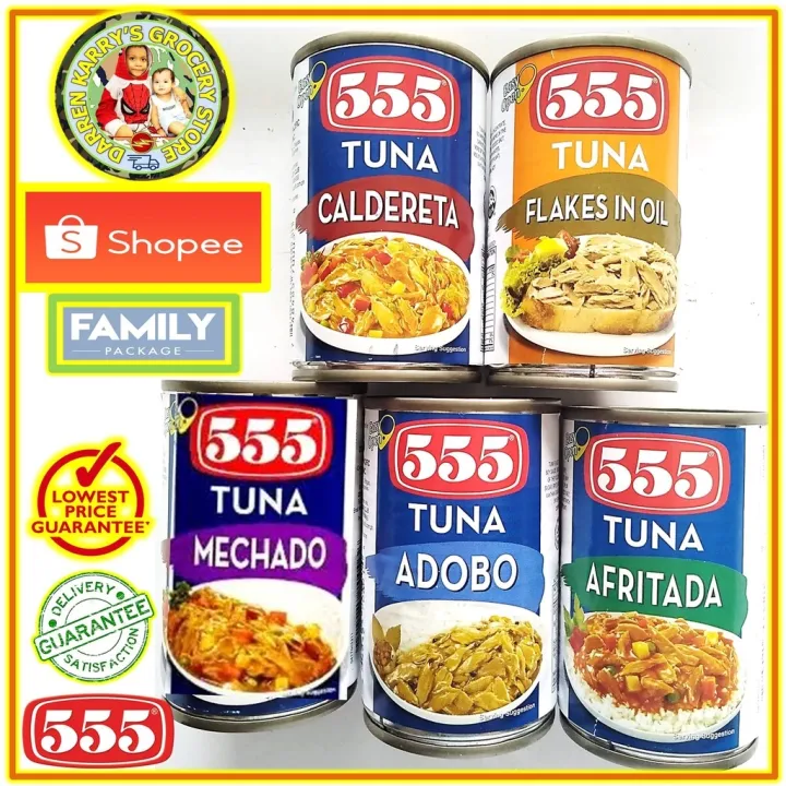 ☸ 555 Tuna 155gm x 5 cans (Adobo Afritada Caldereta Mechado Flakes in ...