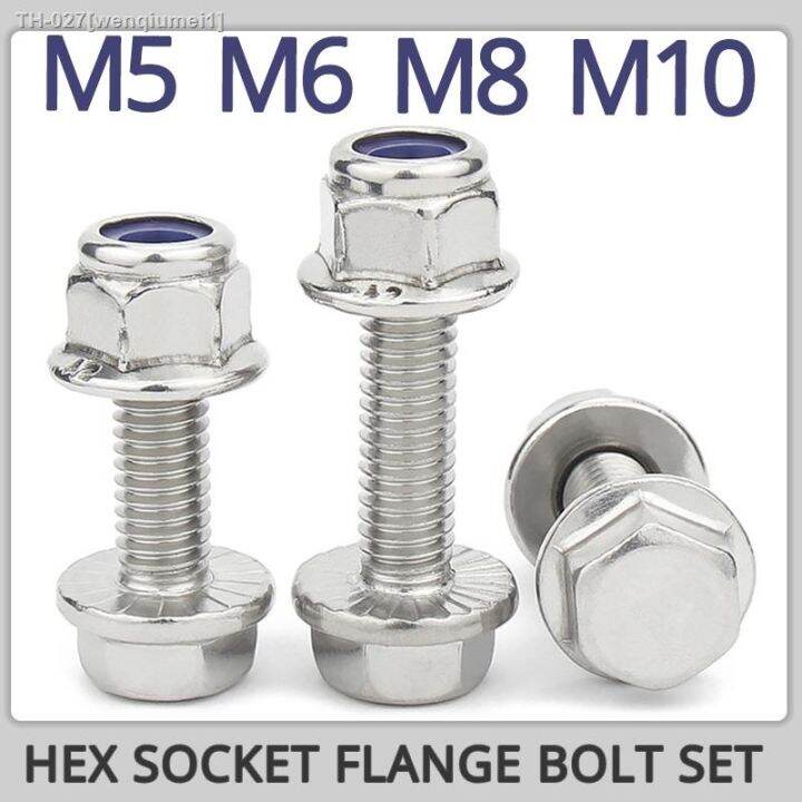 external-hex-bolt-m5-m6-m8-m10-304-stainless-steel-outer-hexagon-flange-screw-anti-slip-flange-nylon-locknut-combination-set