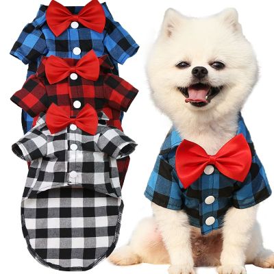 Summer Dog Clothes Cute Bow Tie Classic Plaid Thin Breathable  Dog T-shirt Small Big Dog Puppy Pet Cat Vest Chihuahua York