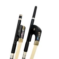 ；。‘【 1Pcs  4/4,3/4,1/2 New Upright Double Bass Bow Black Carbon Fiber Stick,White/Black Horsehair Horsetail,Ebony Frog